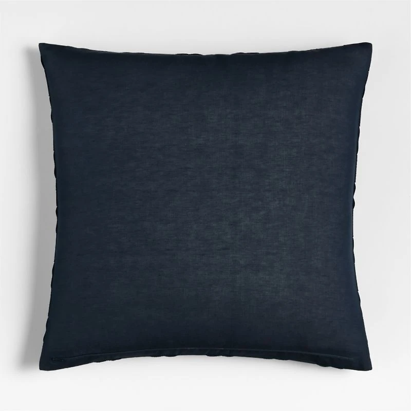 Tonal Checkerboard Organic Cotton Linen Blend 23"x23" Deep Indigo Throw Pillow with Feather Insert