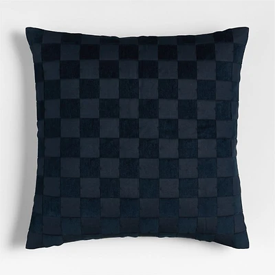 Tonal Checkerboard Organic Cotton Linen Blend 23"x23" Deep Indigo Throw Pillow with Feather Insert