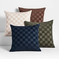 Tonal Checkerboard Organic Cotton Linen Blend 23"x23" Deep Indigo Throw Pillow with Feather Insert