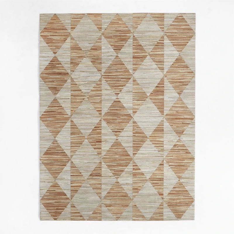 Toulon Cowhide Diamond Checkered Beige Area Rug 10'x14'
