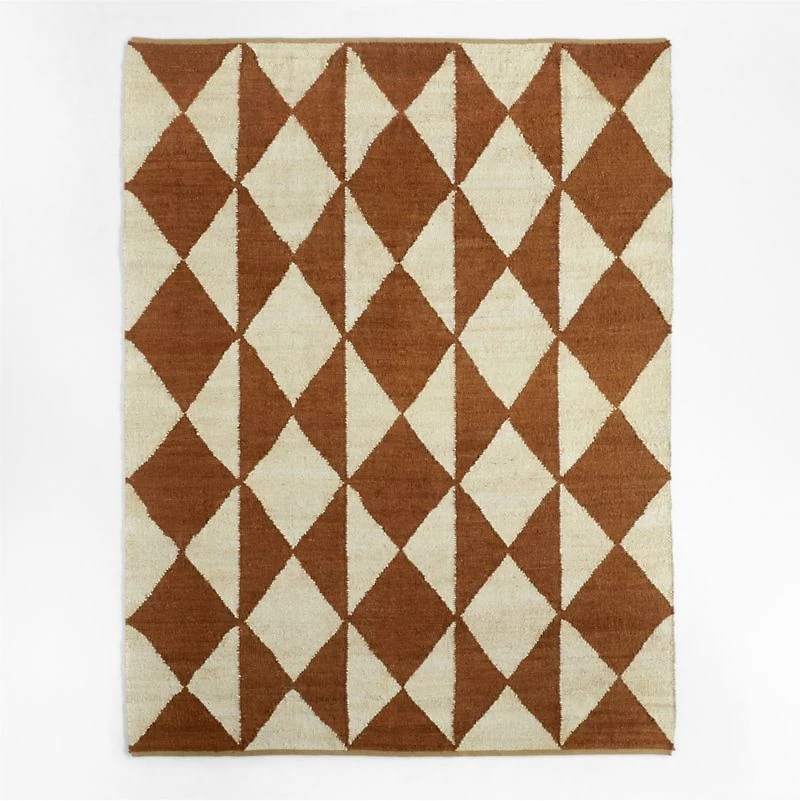 Toulon Jute Diamond Checkered Teracotta Area Rug 9'x12'