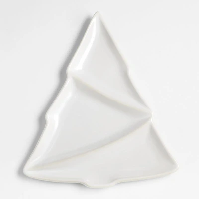Tree White Stoneware Divided Platter