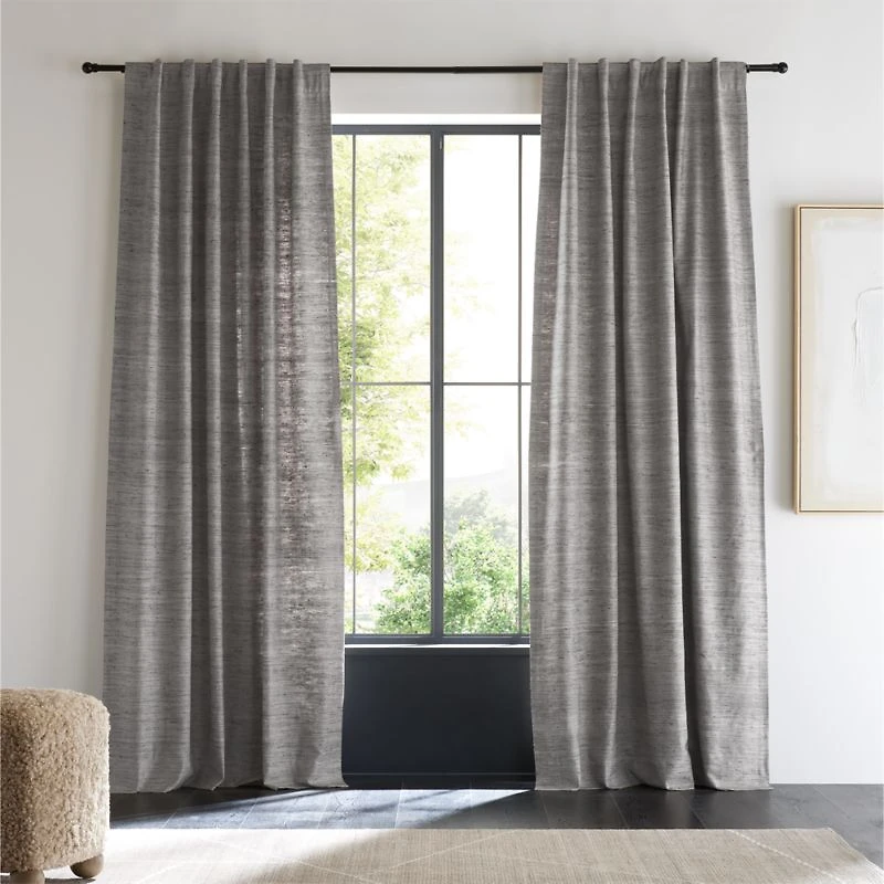 Trevino Pebble Grey Cotton Silk Blend Window Curtain Panel 52"x84"
