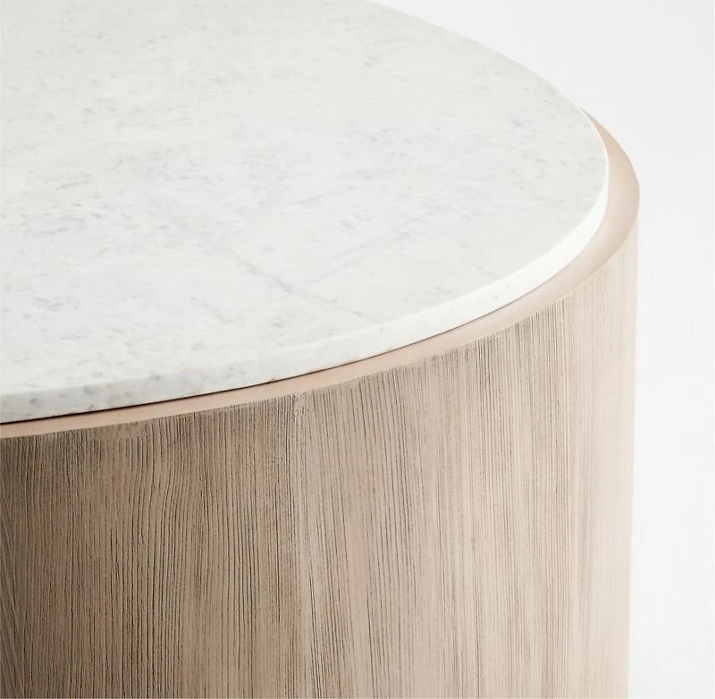 Troupe Marble and Natural Pine Wood 60" Oval Coffee Table
