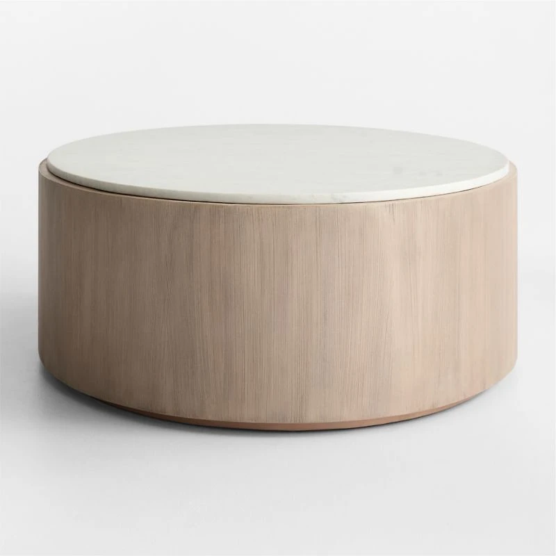 Troupe Marble and Natural Pine Wood 60" Oval Coffee Table