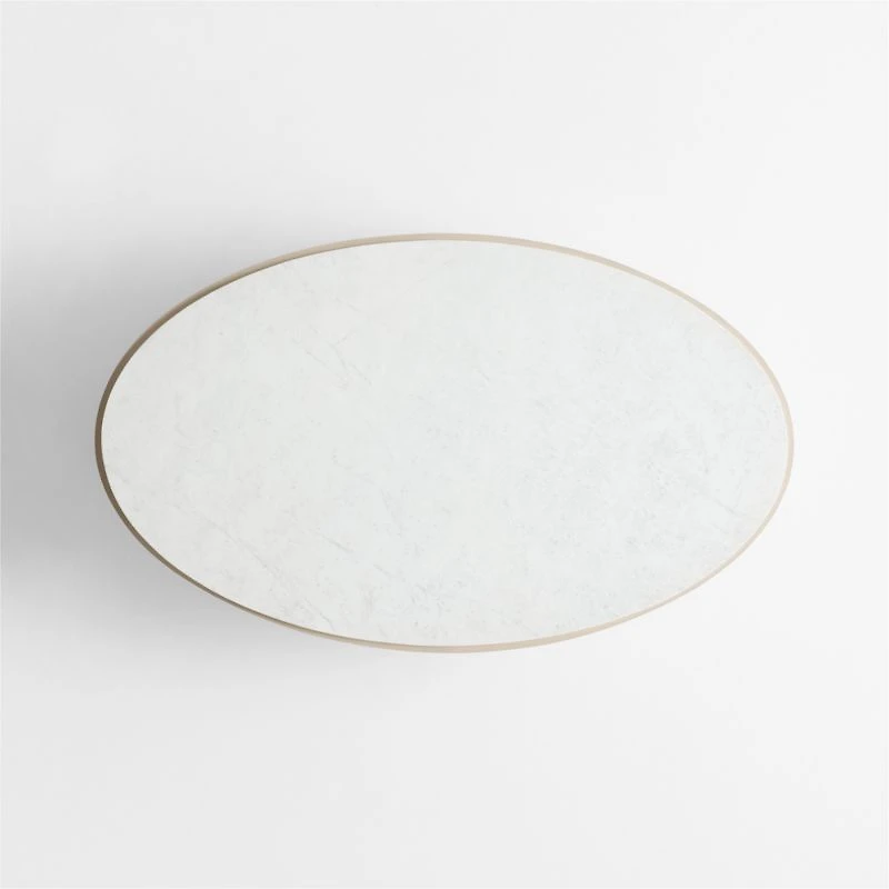 Troupe Marble and Natural Pine Wood 60" Oval Coffee Table