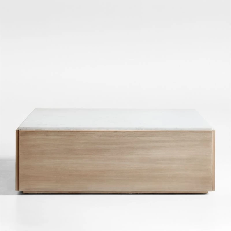 Troupe Marble and Natural Pine Wood 44" Square Coffee Table