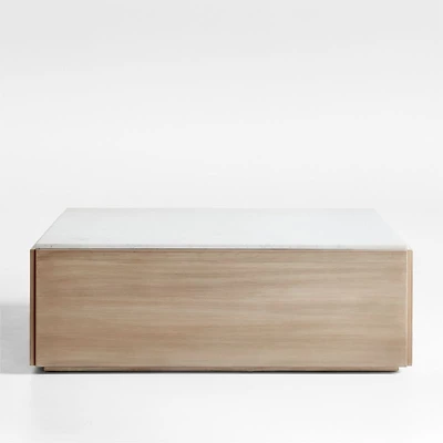 Troupe Marble and Natural Pine Wood 44" Square Coffee Table