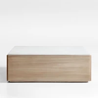 Troupe Marble and Natural Pine Wood 44" Square Coffee Table