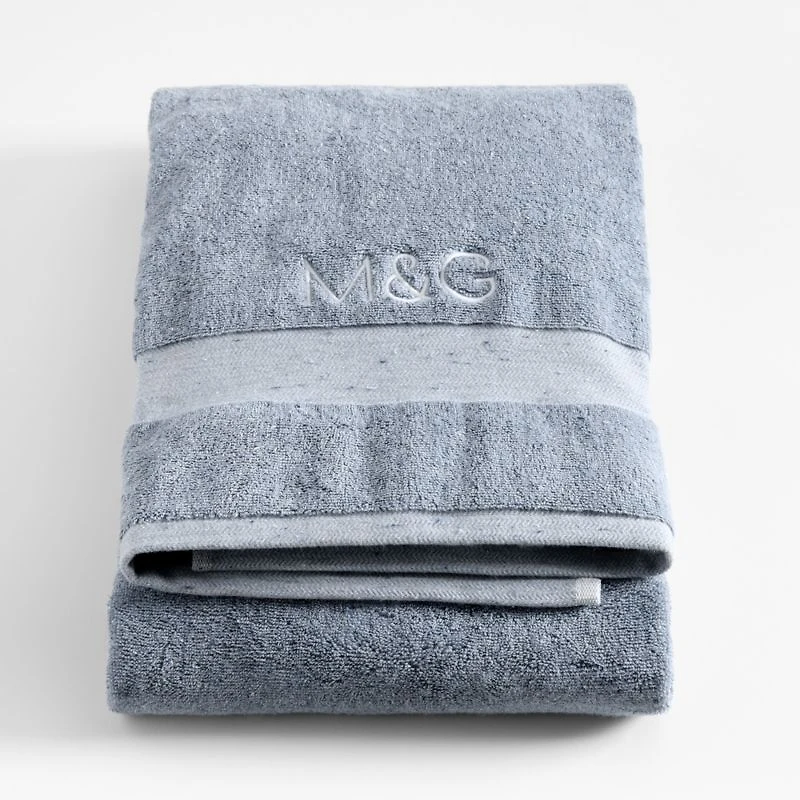 Organic Turkish Cotton Fleck Smoke Blue Bath Sheet