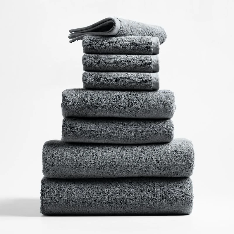 Organic Turkish Cotton Slate Grey Bath Towels, Set of 8