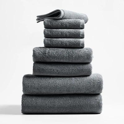 Organic Turkish Cotton Slate Grey Bath Towels, Set of 8