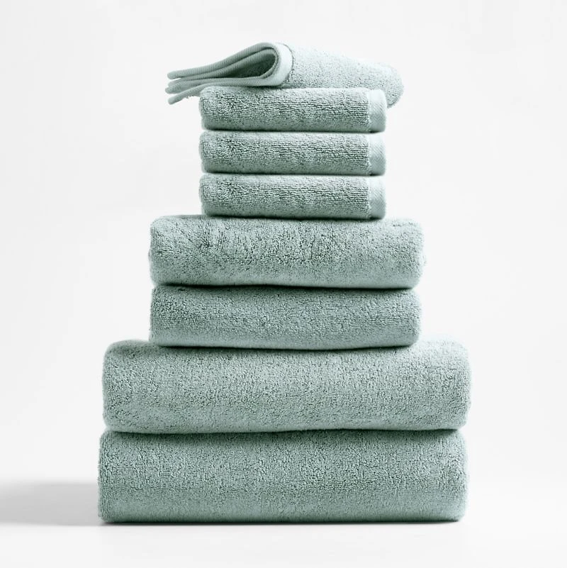 Organic Turkish Cotton Spa Blue Bath Towels, Set of 8
