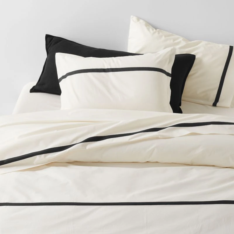 Favorite Organic Cotton Percale Tuxedo Stripe Ink Black Full/Queen Duvet Cover