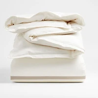 Favorite Organic Cotton Percale Tuxedo Stripe Sand Beige Full/Queen Duvet Cover