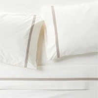 Favorite Organic Cotton Percale Tuxedo Stripe Sand Beige Full Bed Sheet Set