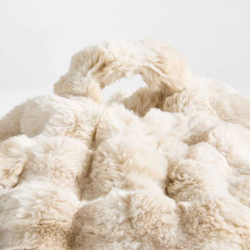 Arctic Ivory Textured Faux Fur 30" Lounge Bean Bag Chair Cover