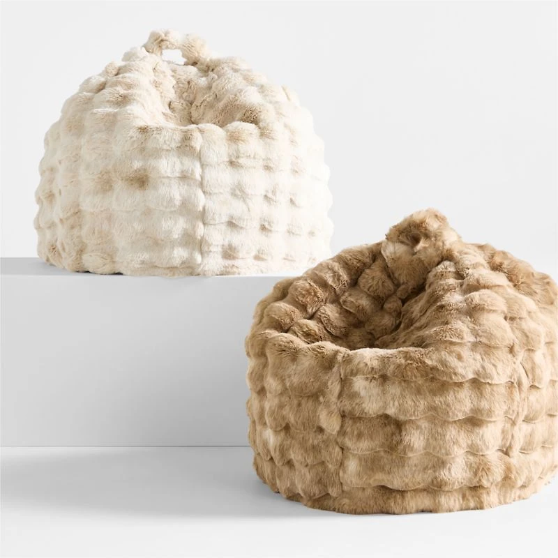 Arctic Ivory Textured Faux Fur 30" Lounge Bean Bag Chair Cover