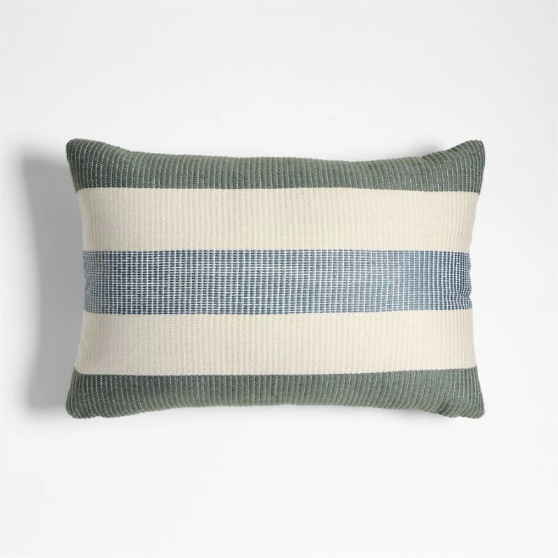 Tonal Textured Stripes 22"x15" Blue Indoor/Outdoor Throw Pillow