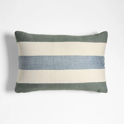 Tonal Textured Stripes 22"x15" Blue Indoor/Outdoor Throw Pillow