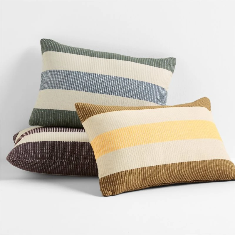 Tonal Textured Stripes 22"x15" Blue Indoor/Outdoor Throw Pillow