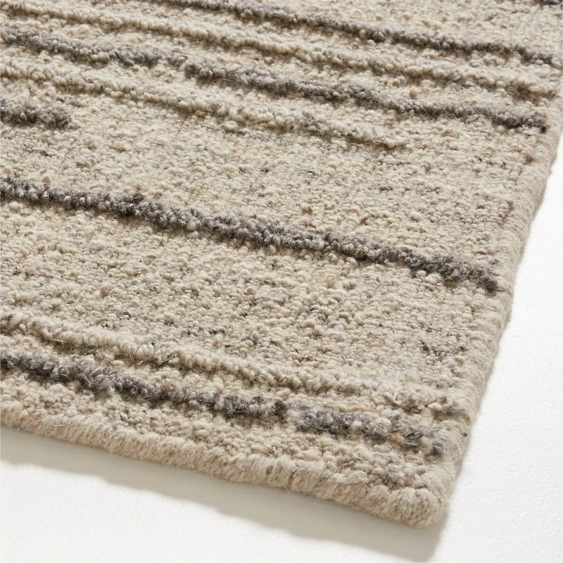 Udaipur Textured Wool Handwoven Stone Grey Area Rug 6'x9'