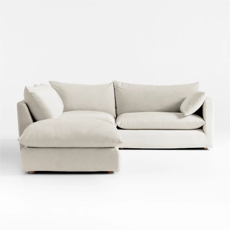 Unwind Modular 4-Piece L-Shaped Slipcovered Sectional Sofa with Ottoman