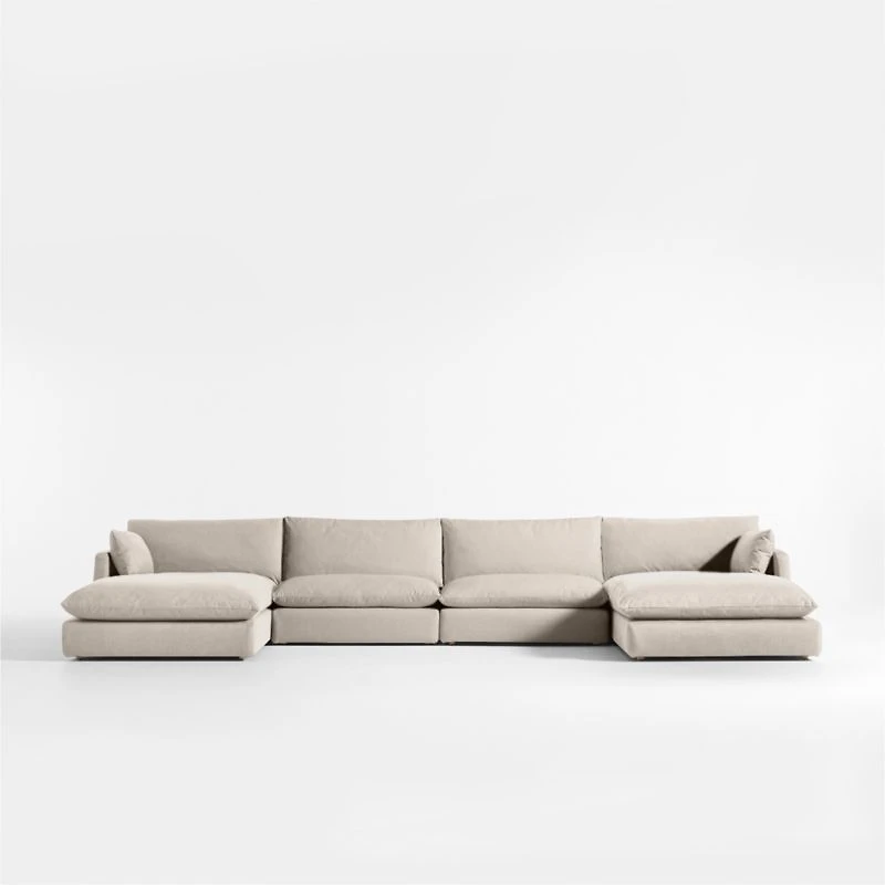 Unwind Modular 4-Piece Slipcovered Double-Chaise Sectional Sofa