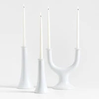 Valla Tall White Ceramic Taper Candle Holder 12.25"