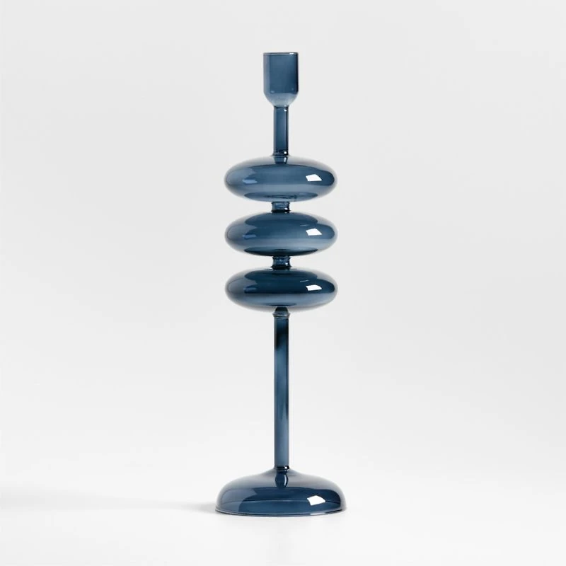 Venezia Large Deep Blue Glass Taper Candle Holder