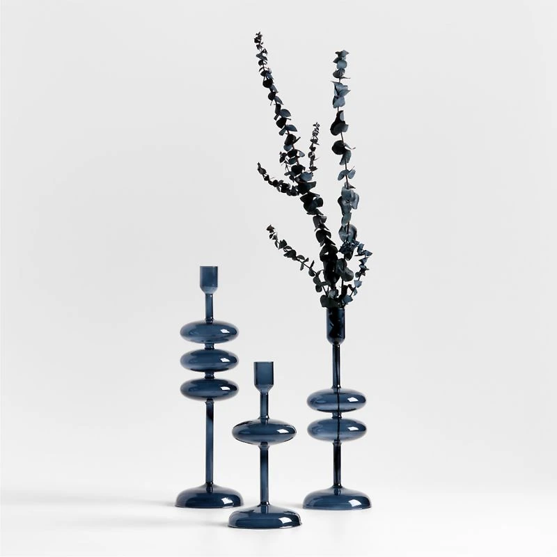 Venezia Large Deep Blue Glass Taper Candle Holder