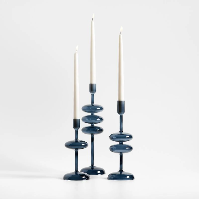 Venezia Large Deep Blue Glass Taper Candle Holder