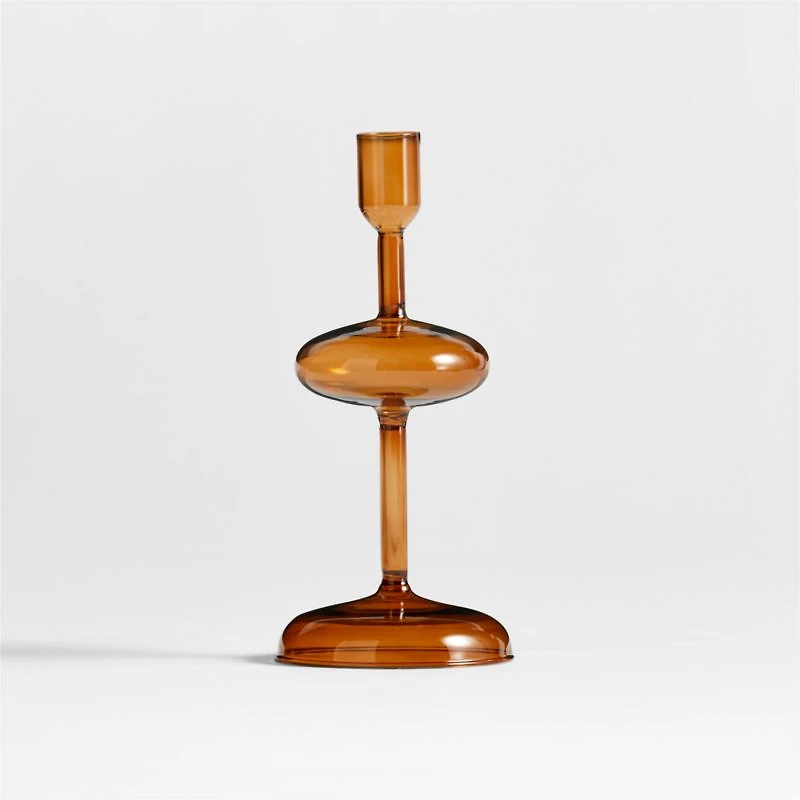 Venezia Small Amber Brown Glass Taper Candle Holder