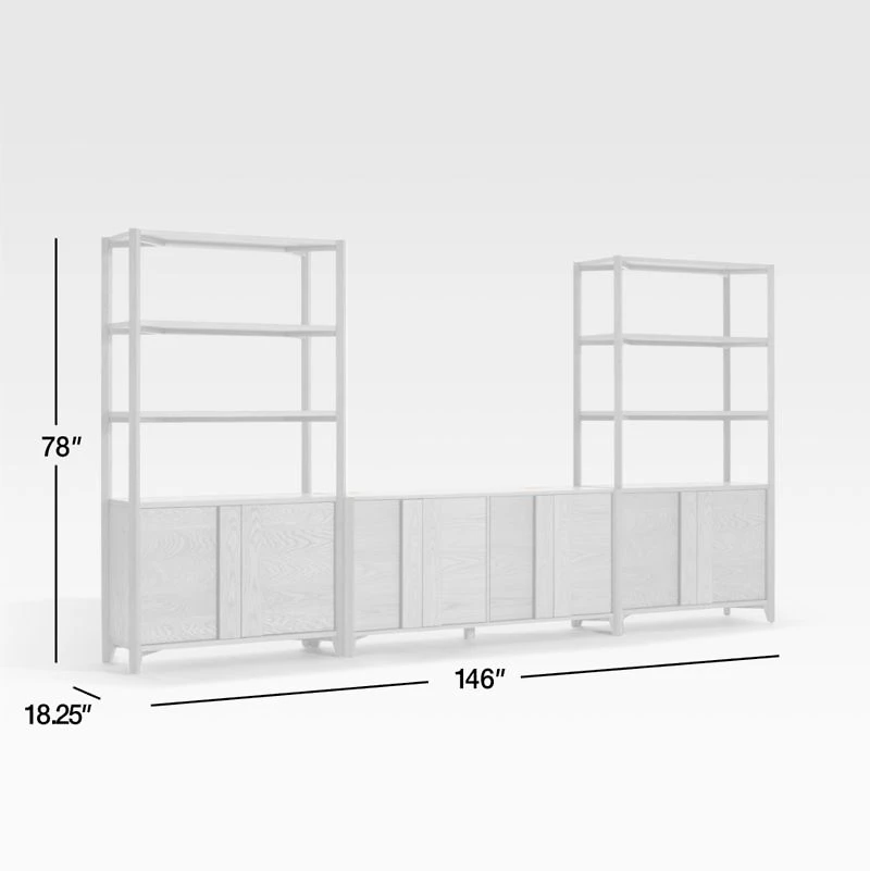 Vertex Natural 62" Storage Media Console with Closed Bookcases
