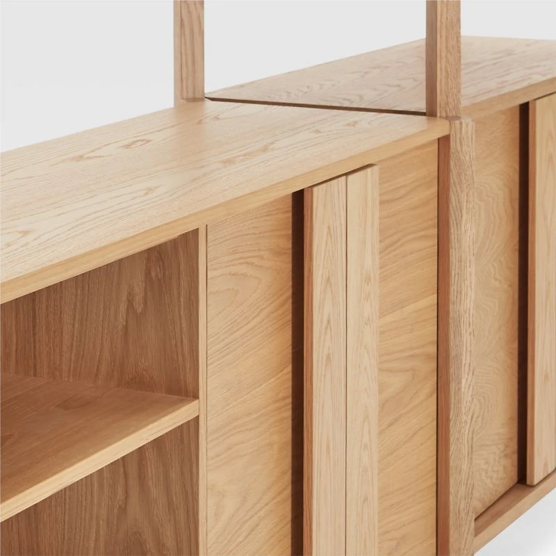 Vertex Natural 82" Storage Media Console with Closed Bookcases