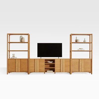 Vertex Natural 82" Storage Media Console with Closed Bookcases