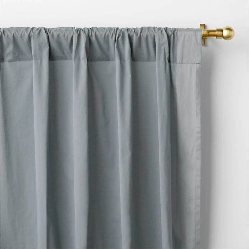 Slate Blue Organic Cotton Voile with Satin Border Sheer Window Curtain Panel 44"x84"