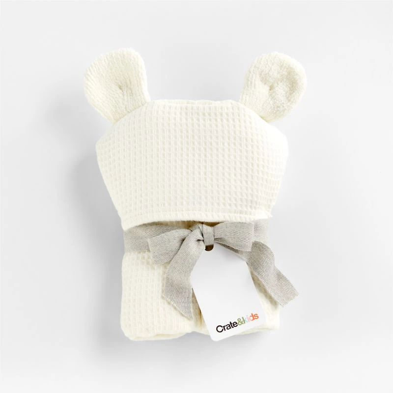 Bear Organic Waffle Hooded Baby Towel