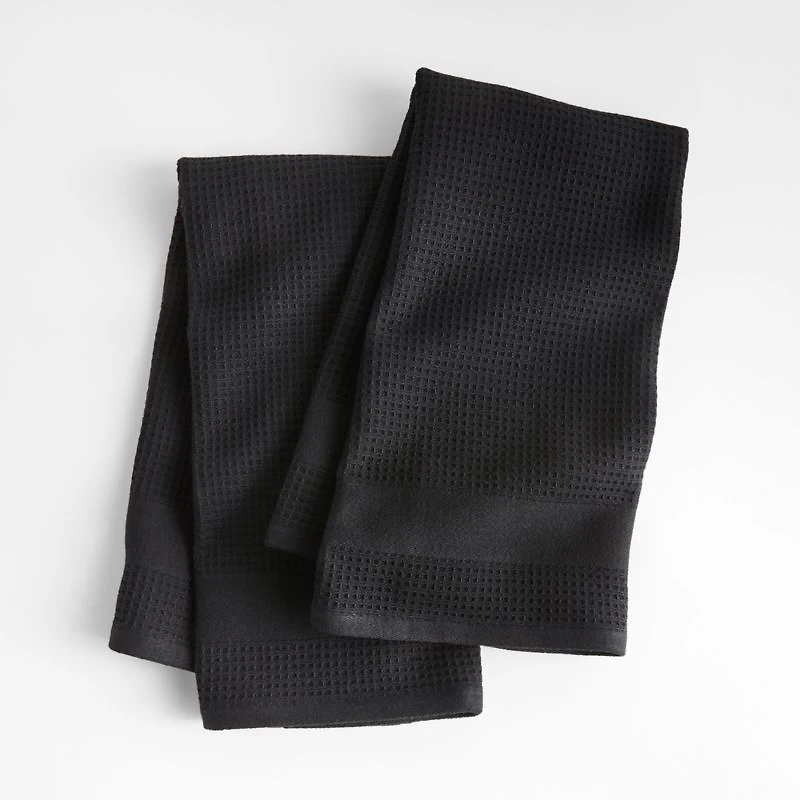 Waffle-Terry Black Organic Cotton Kitchen Towels, Set of 2
