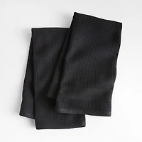 Waffle-Terry Black Organic Cotton Kitchen Towels, Set of 2