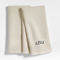 Waffle-Terry Alabaster Beige Organic Cotton Kitchen Towels, Set of 2