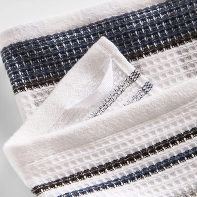 Waffle-Terry Plaid & Stripe Indigo Organic Cotton Kitchen Towels, Set of 2