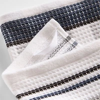 Waffle-Terry Plaid & Stripe Indigo Organic Cotton Kitchen Towels, Set of 2