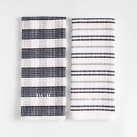 Waffle-Terry Plaid & Stripe Indigo Organic Cotton Kitchen Towels, Set of 2