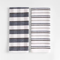 Waffle-Terry Plaid & Stripe Indigo Organic Cotton Kitchen Towels, Set of 2