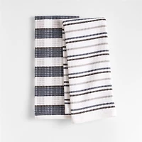 Waffle-Terry Plaid & Stripe Indigo Organic Cotton Kitchen Towels, Set of 2