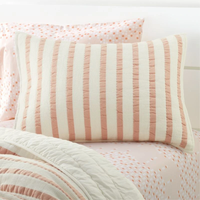 Pink Striped Waffle Weave Organic Cotton Kids Pillow Sham