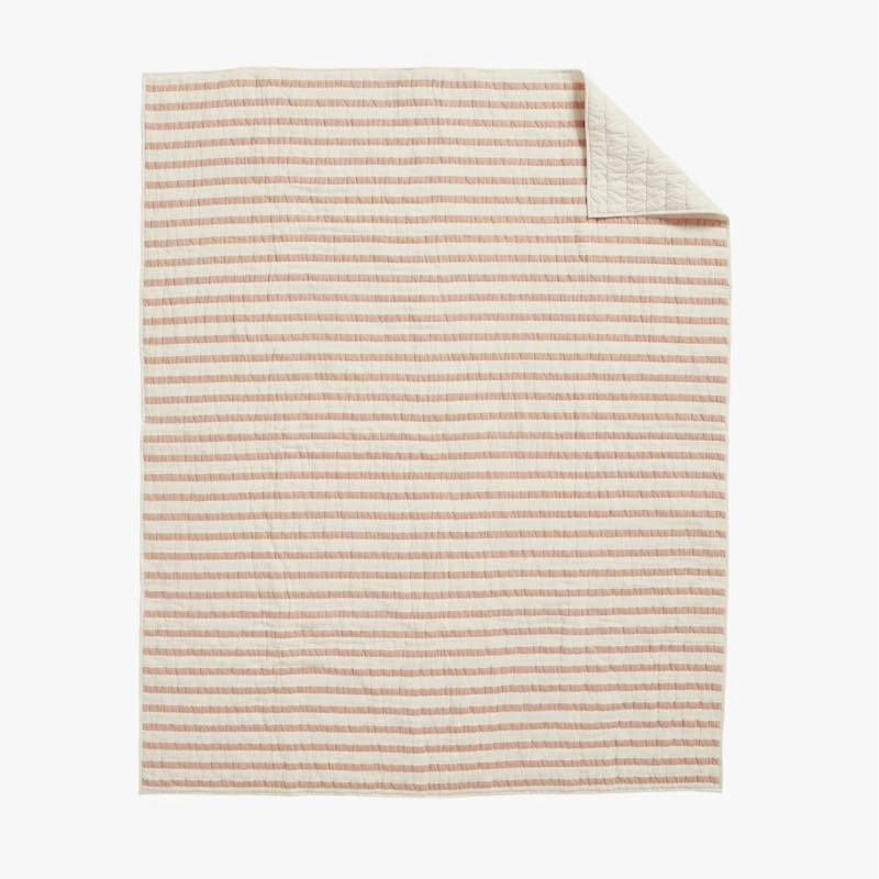 Pink Striped Waffle Weave Organic Cotton Kids Full/Queen Quilt