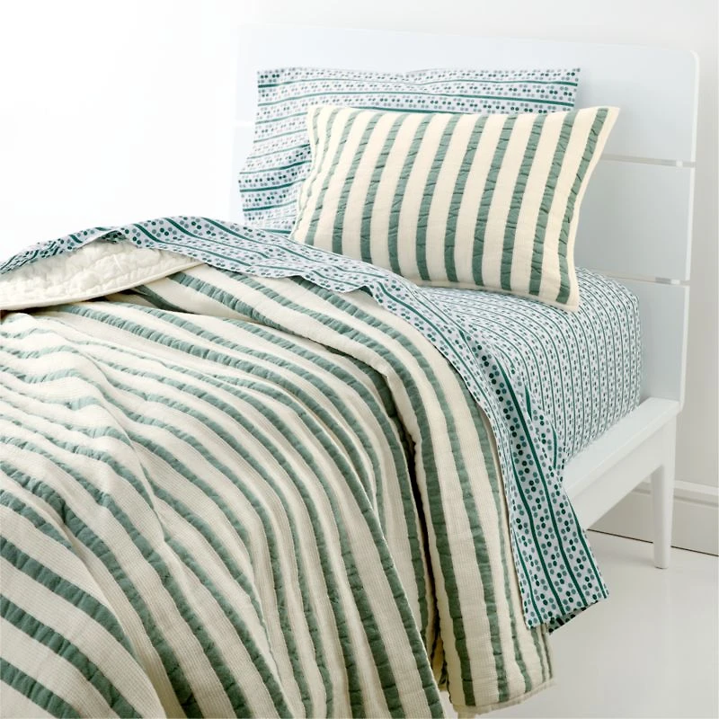 Teal Striped Waffle Weave Organic Cotton Kids Pillow Sham