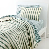 Teal Striped Waffle Weave Organic Cotton Kids Pillow Sham